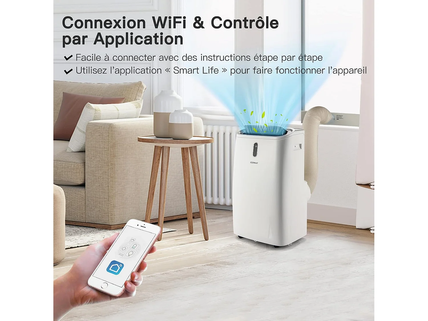 Climatiseur Mobile 5 en 1 R290 14000BTU [Classe énergétique A] Contrôle Télécommande/APP Chauffage Rafraîchissement Déshumidification Ventilateur et Mode Nuit