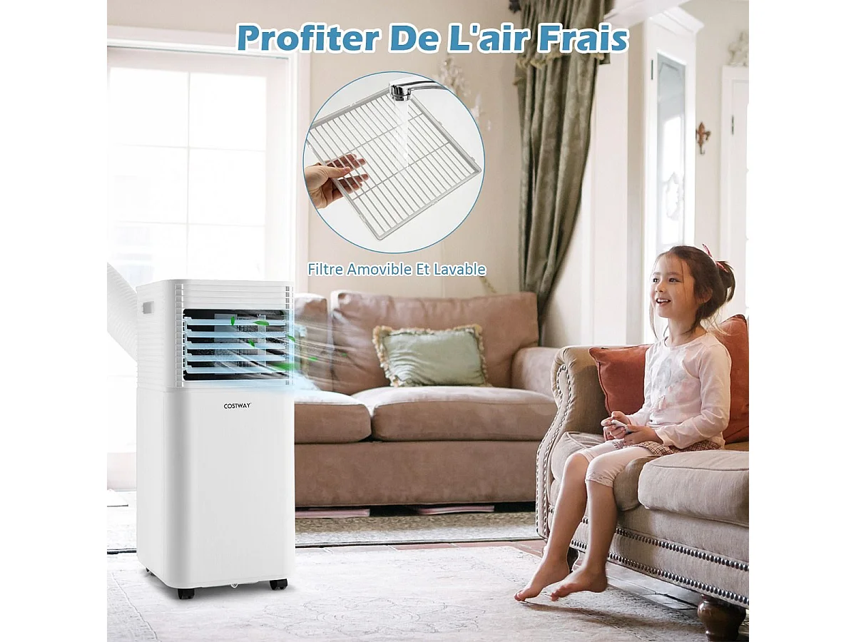 Climatiseur Mobile R290 4 en 1 - 9000 BTU 20 m² 2,6 kW [Classe Energétique A] avec Télécommande （Noir)