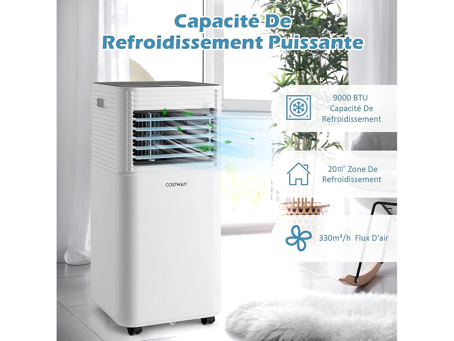 Climatiseur Mobile R290 4 en 1 - 9000 BTU 20 m² 2,6 kW [Classe Energétique A] avec Télécommande （Noir)
