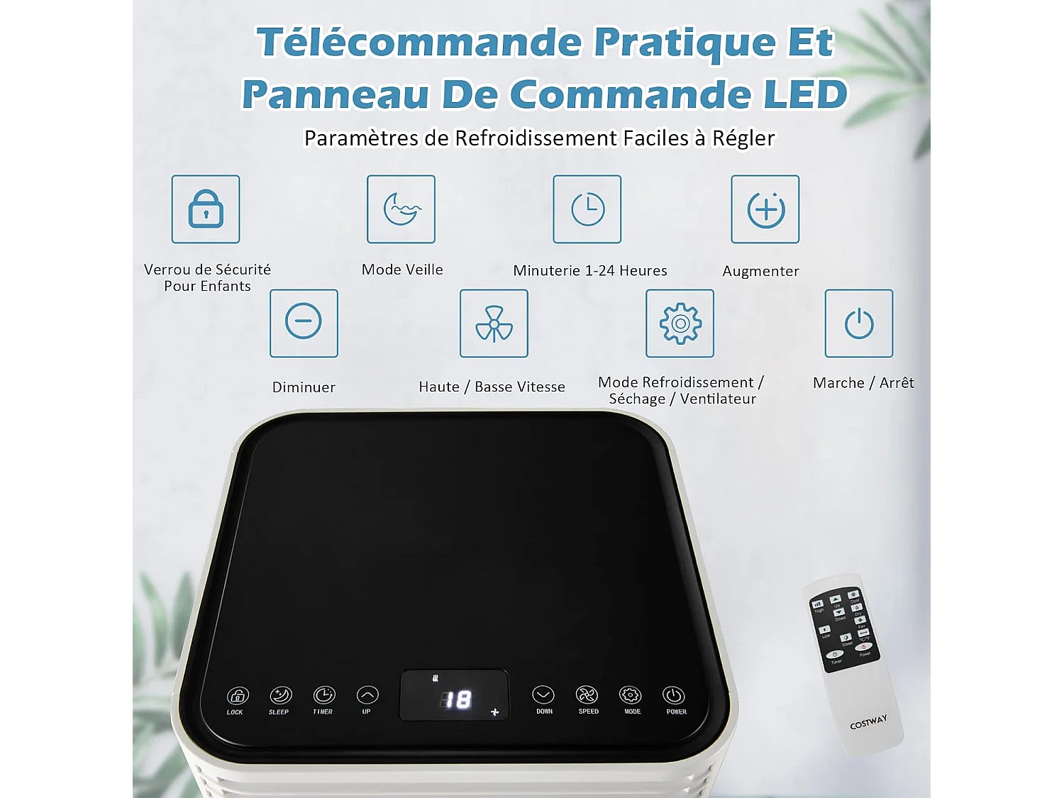 Climatiseur Mobile R290 4 en 1 - 9000 BTU 20 m² 2,6 kW [Classe Energétique A] avec Télécommande （Noir)