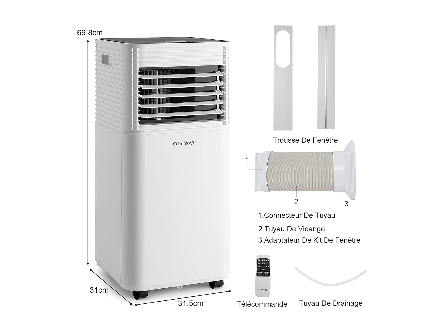 Climatiseur Mobile R290 4 en 1 - 9000 BTU 20 m² 2,6 kW [Classe Energétique A] avec Télécommande （Noir)