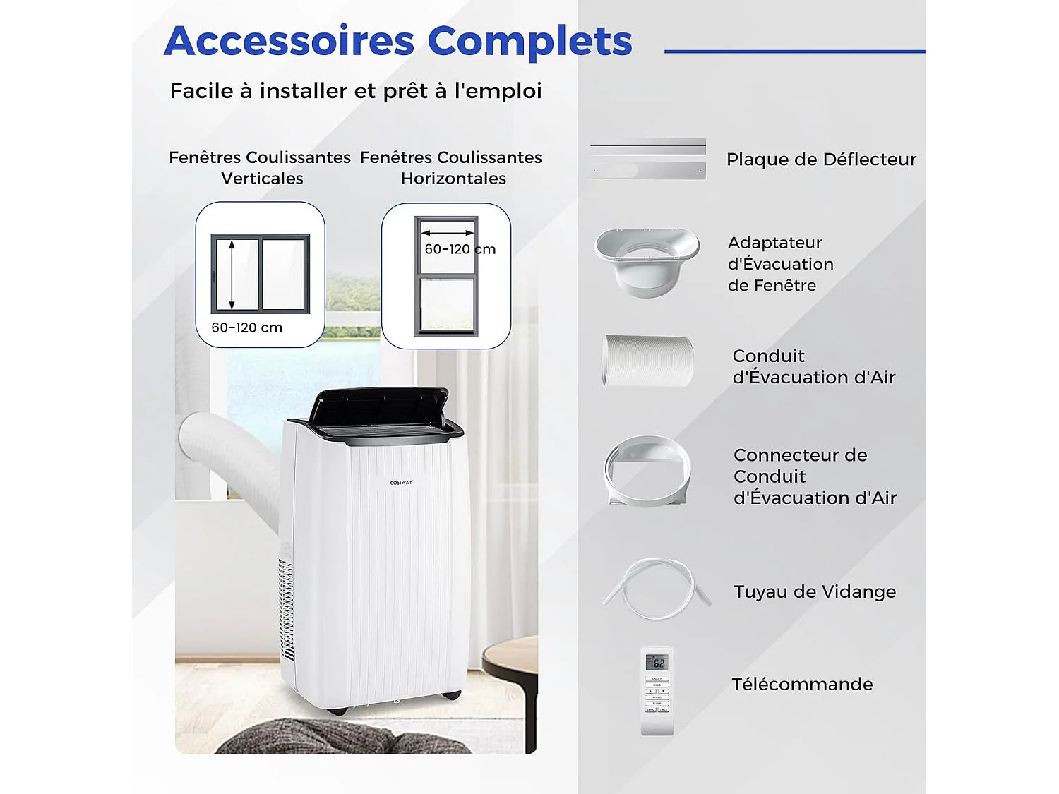 Climatiseur Mobile Silencieux 6 EN 1, Refroidissement, Chauffage, Ventilateur, Déshumidificateur,Mode Nuit,Climatisation Rapide (Clim Pro|12000BTU)