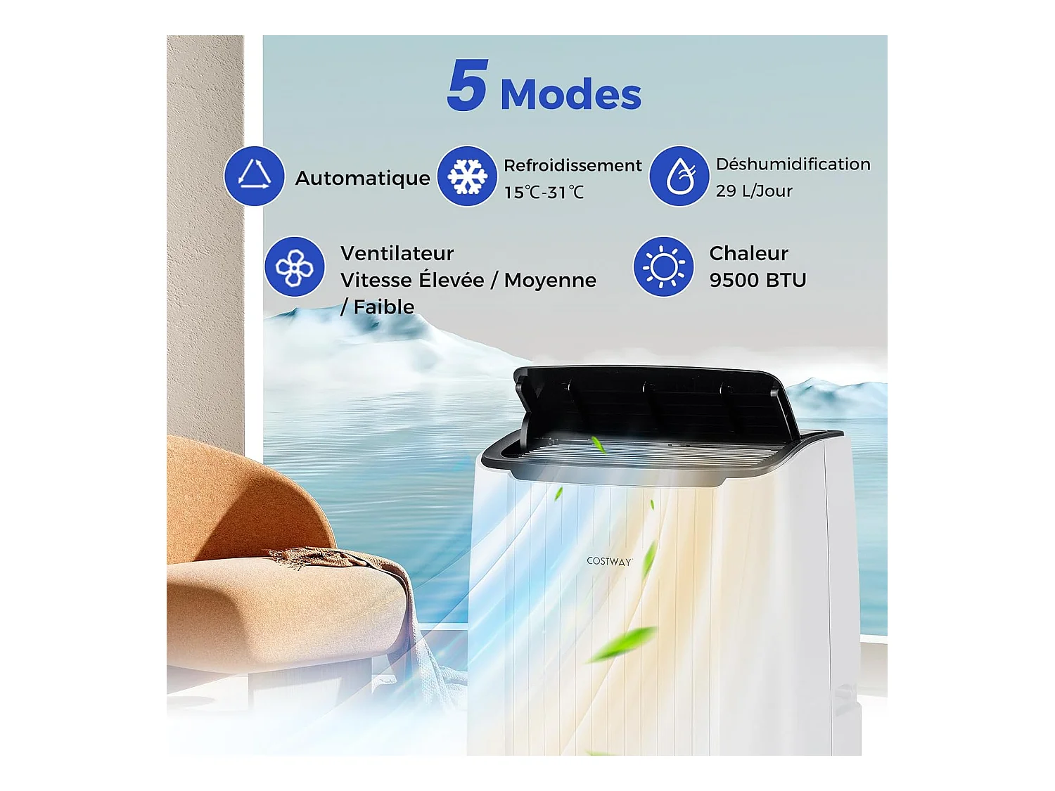 6-IN-1 Stille draagbare airconditioner, koeling, verwarming, ventilator, luchtontvochtiger, nachtmodus, snelle koeling (Clim Pro|12000BTU)