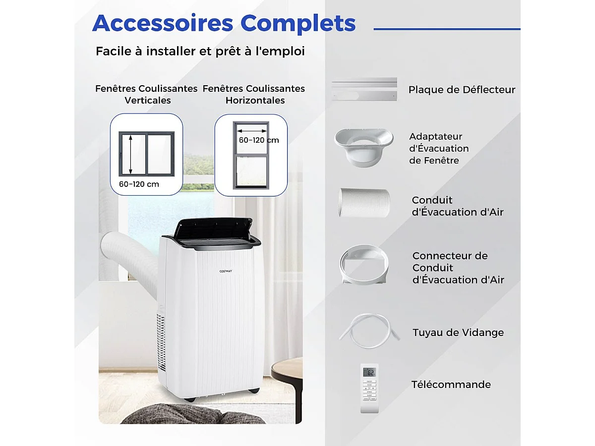 Climatiseur Mobile Silencieux 6 EN 1, Refroidissement,Chauffage,Ventilateur,Déshumidificateur,Mode Nuit,Climatisation Rapide,Clim Mobile (Clim Pro|14000BTU)