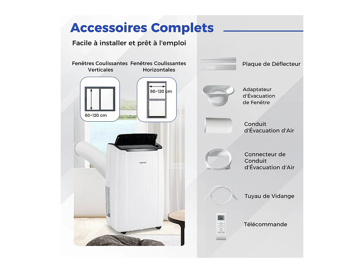 Climatiseur Mobile Silencieux 6 EN 1, Refroidissement,Chauffage,Ventilateur,Déshumidificateur,Mode Nuit,Climatisation Rapide,Clim Mobile (Clim Pro|14000BTU)