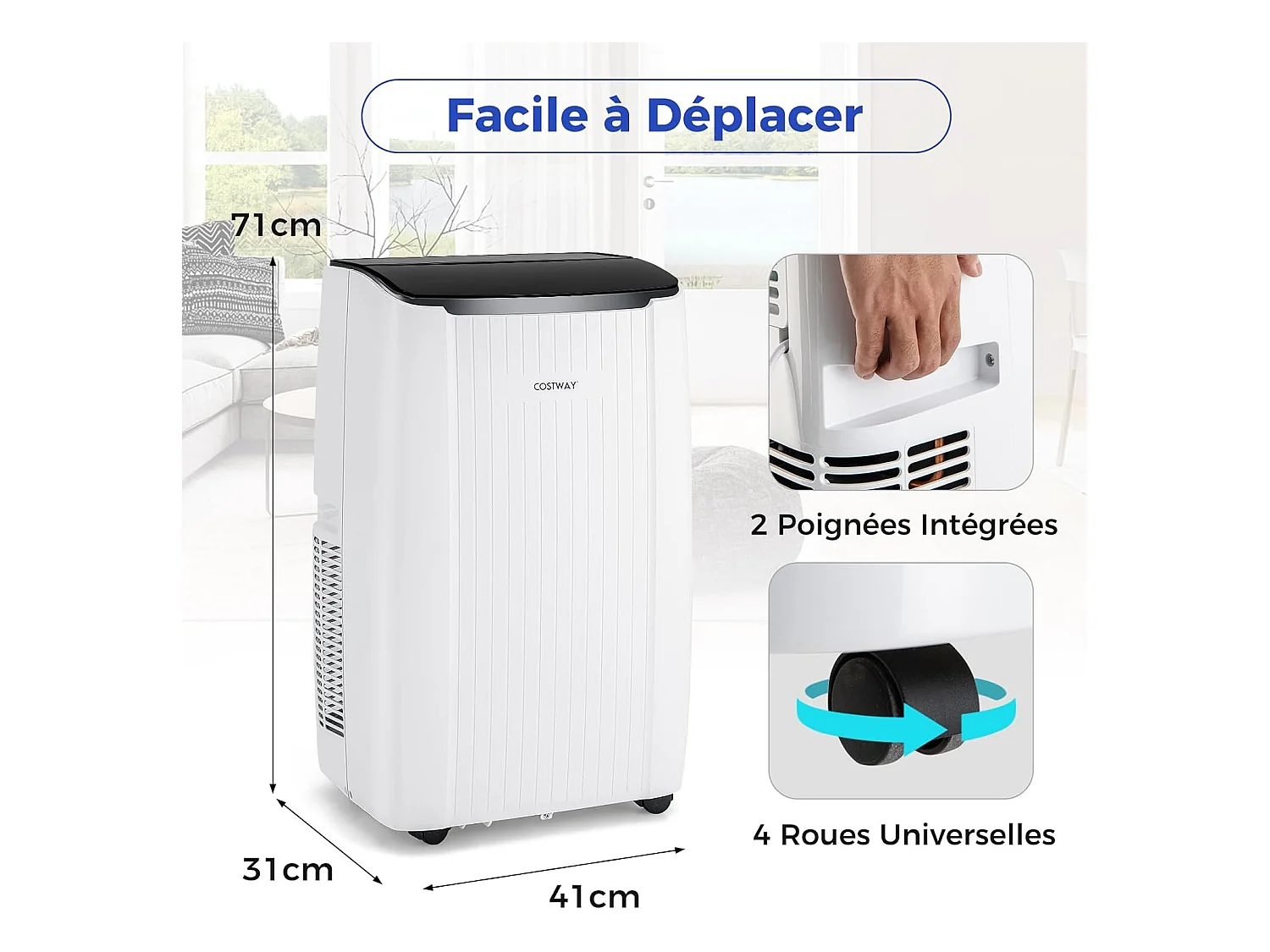 Climatiseur Mobile Silencieux 6 EN 1, Refroidissement,Chauffage,Ventilateur,Déshumidificateur,Mode Nuit,Climatisation Rapide,Clim Mobile (Clim Pro|14000BTU)