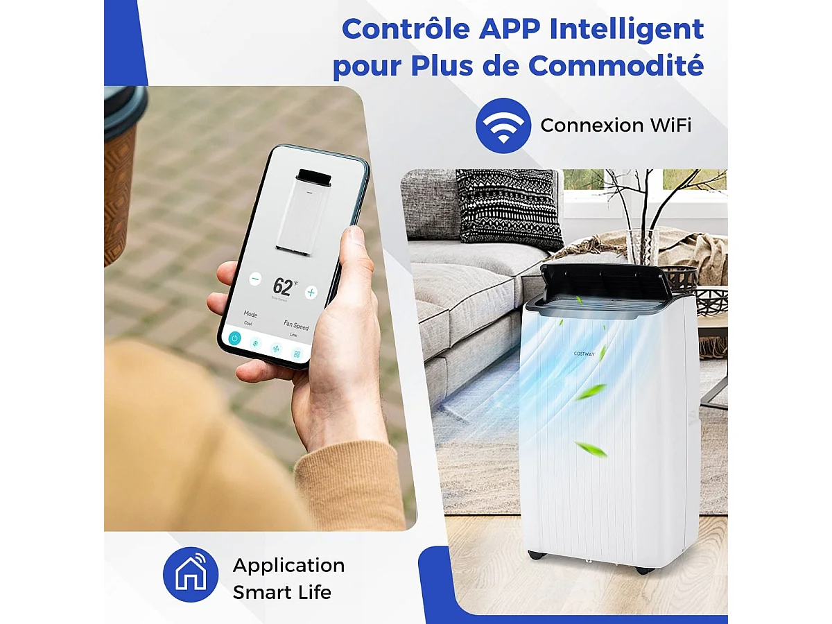 Climatiseur Mobile Silencieux 6 EN 1, Refroidissement,Chauffage,Ventilateur,Déshumidificateur,Mode Nuit,Climatisation Rapide,Clim Mobile (Clim Pro|14000BTU)