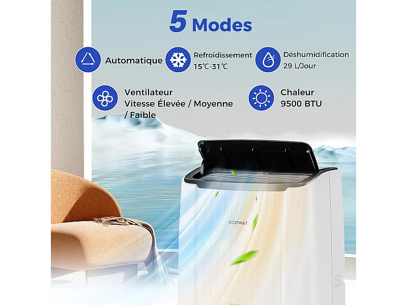 Climatiseur Mobile Silencieux 6 EN 1, Refroidissement,Chauffage,Ventilateur,Déshumidificateur,Mode Nuit,Climatisation Rapide,Clim Mobile (Clim Pro|14000BTU)