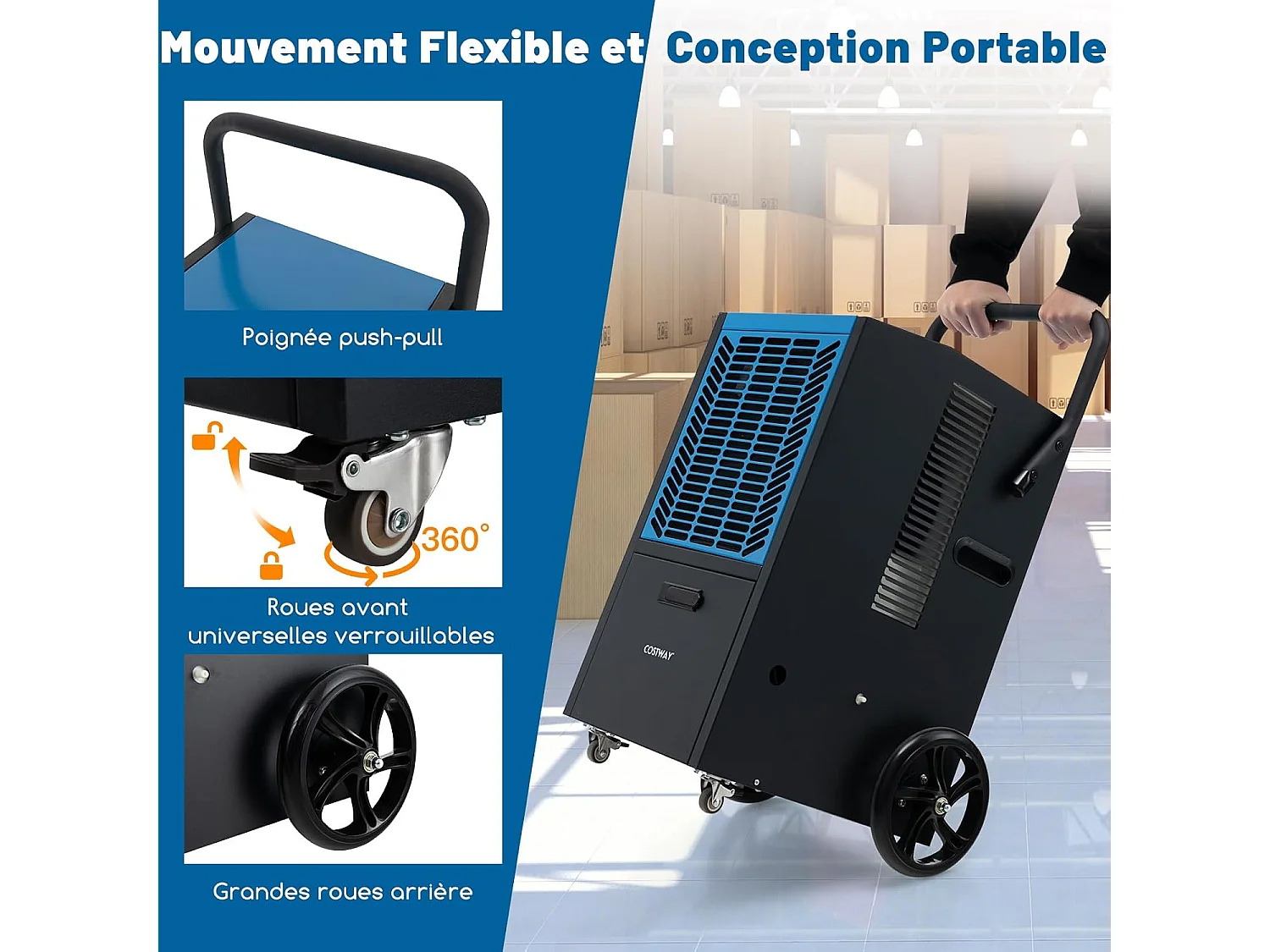 Déshumidificateur Professionnel 66L/Jour, Déshumidificateur Industriel avec Pompe et Tuyau de Vidange, jusqu'à 418 m², Minuterie 24 H (Bleu)