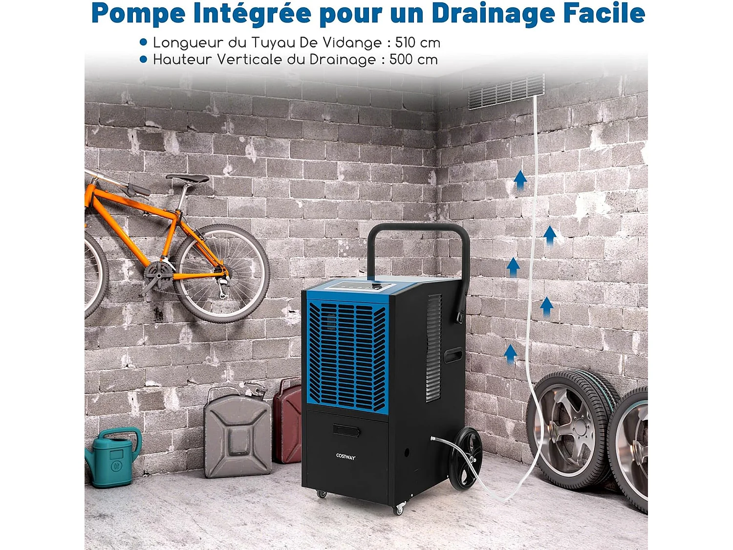 Déshumidificateur Professionnel 66L/Jour, Déshumidificateur Industriel avec Pompe et Tuyau de Vidange, jusqu'à 418 m², Minuterie 24 H (Bleu)