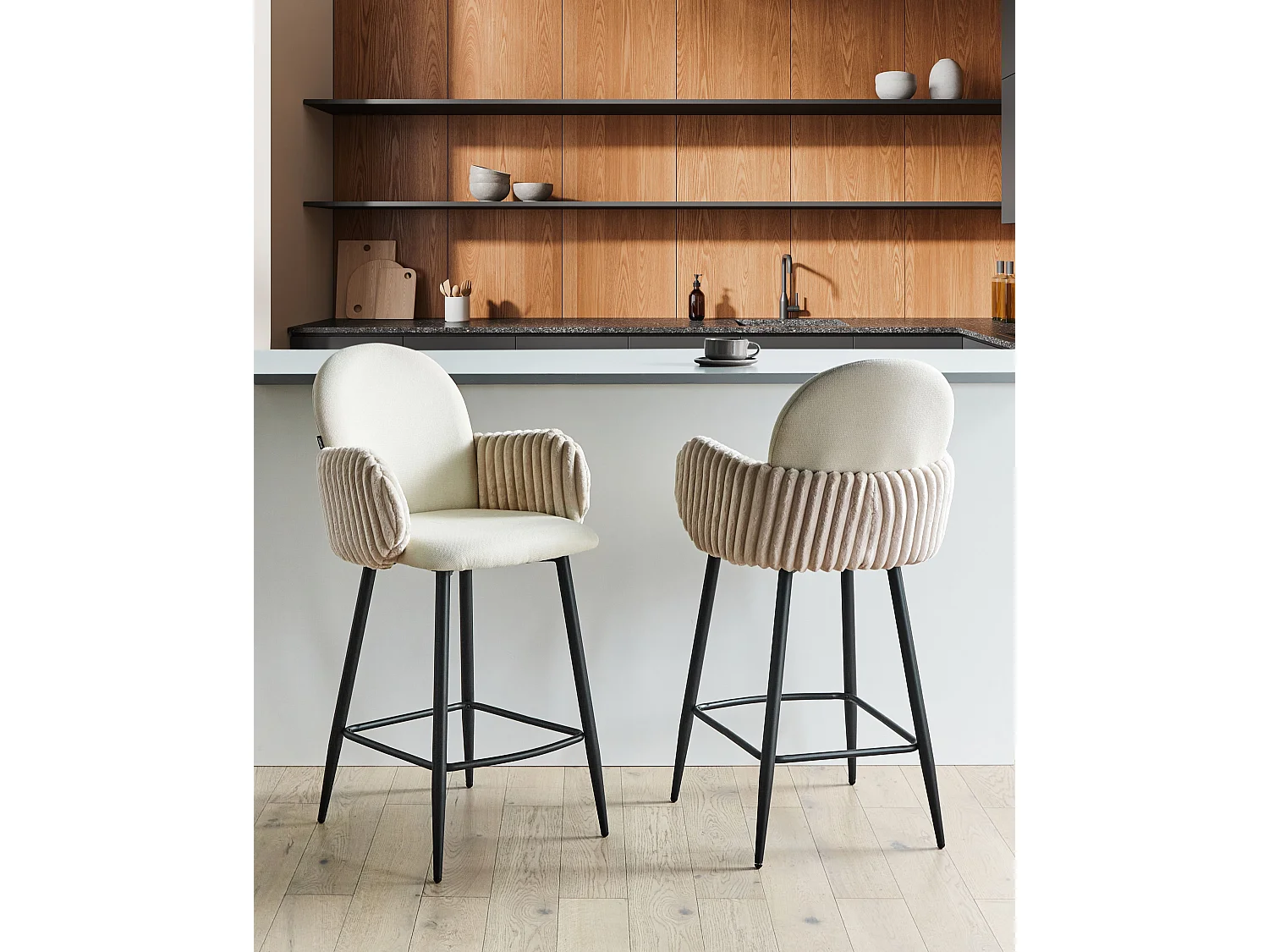 Lot de 2 chaises de bar AMITY Tissu Beige clair