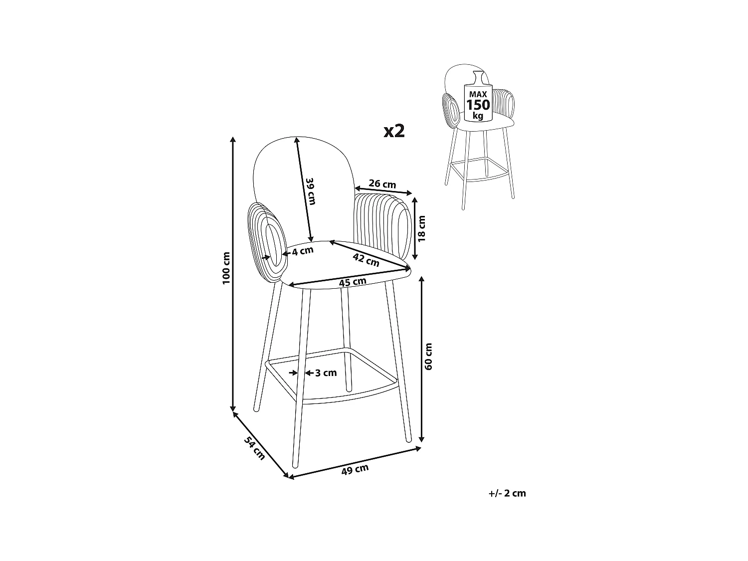 Lot de 2 chaises de bar AMITY Tissu Beige clair