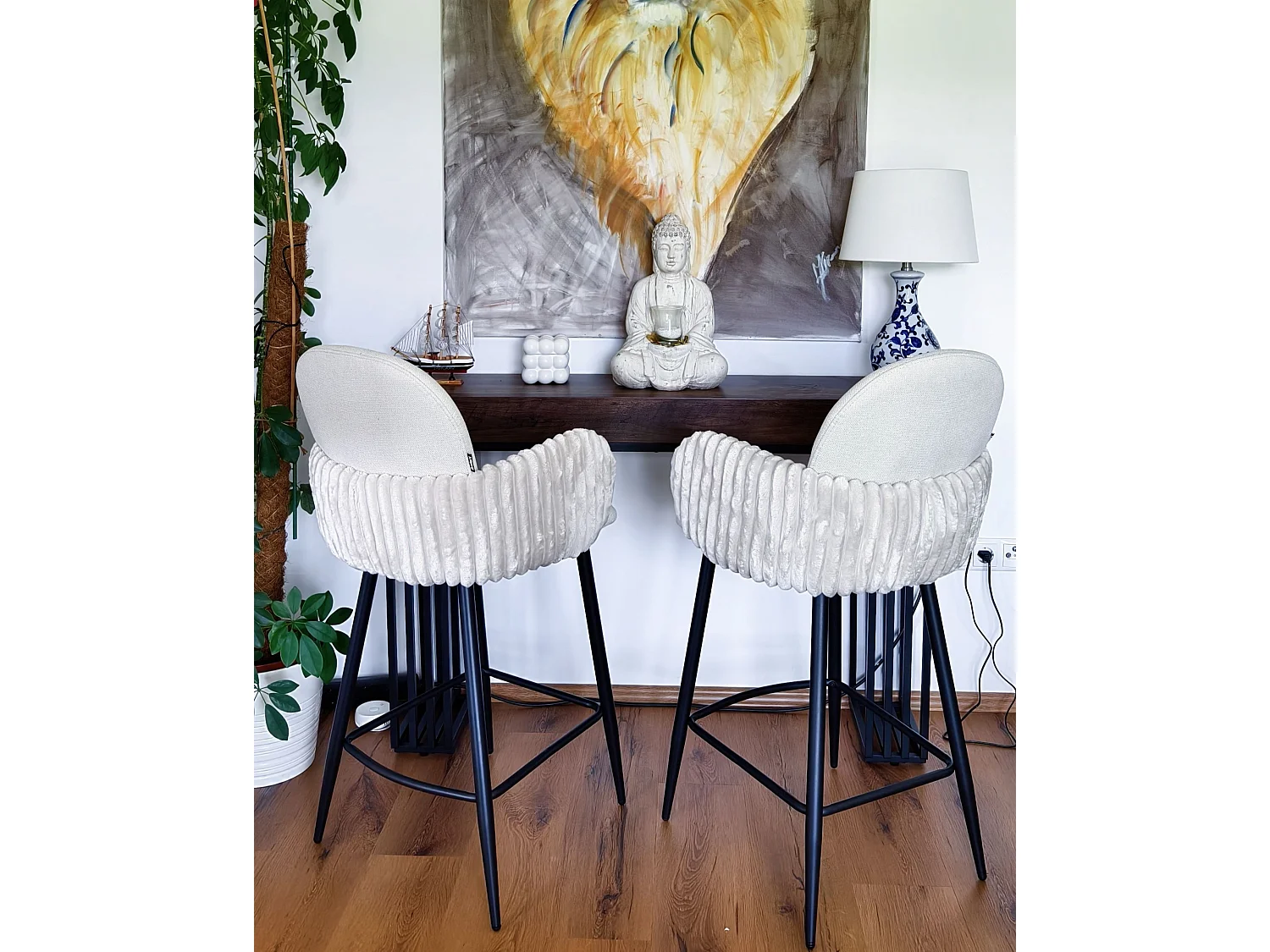 Conjunto de 2 sillas de bar AMITY Tela Beige claro