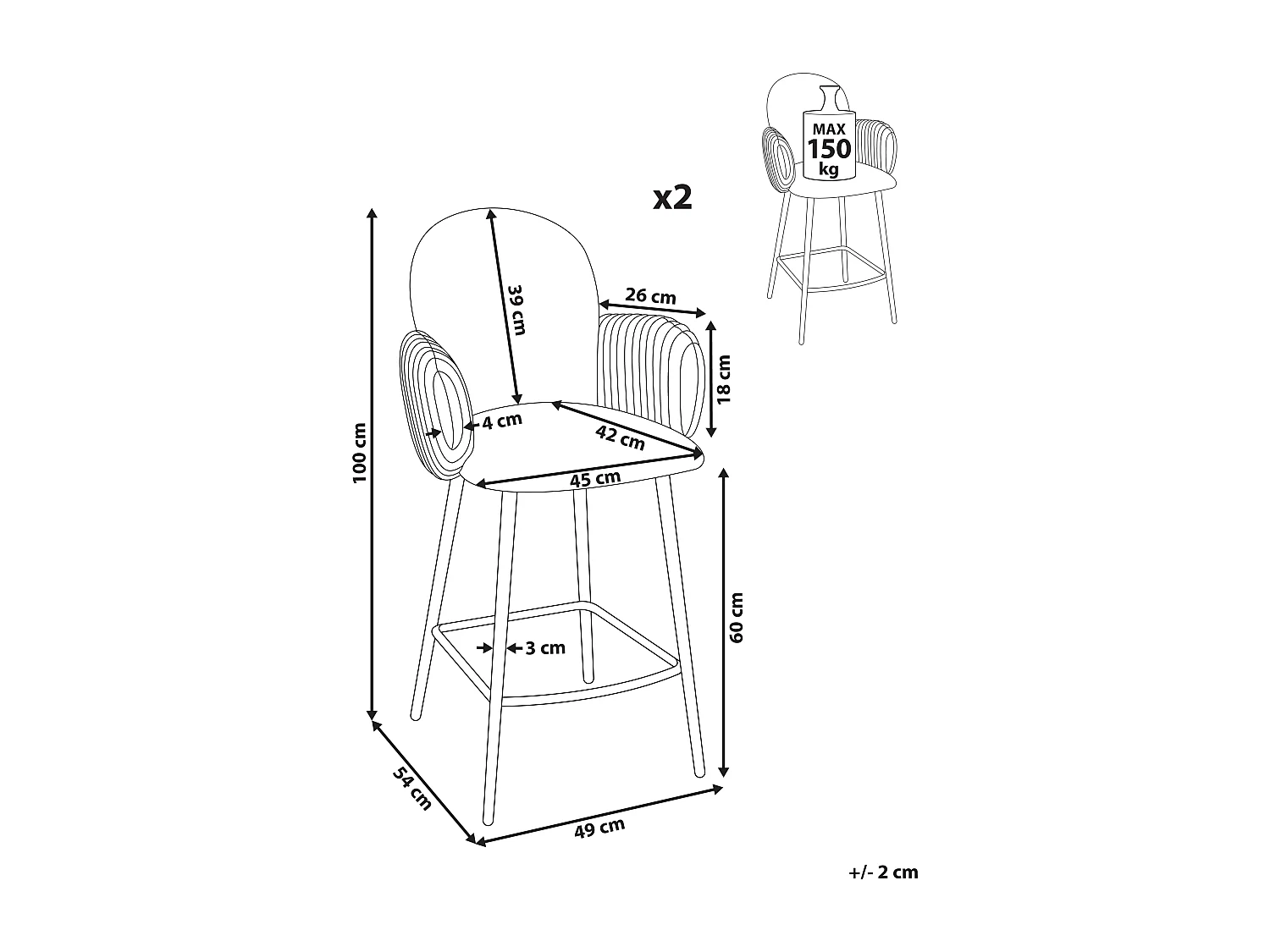 Set van 2 barstoelen AMITY Stof Lichtbeige