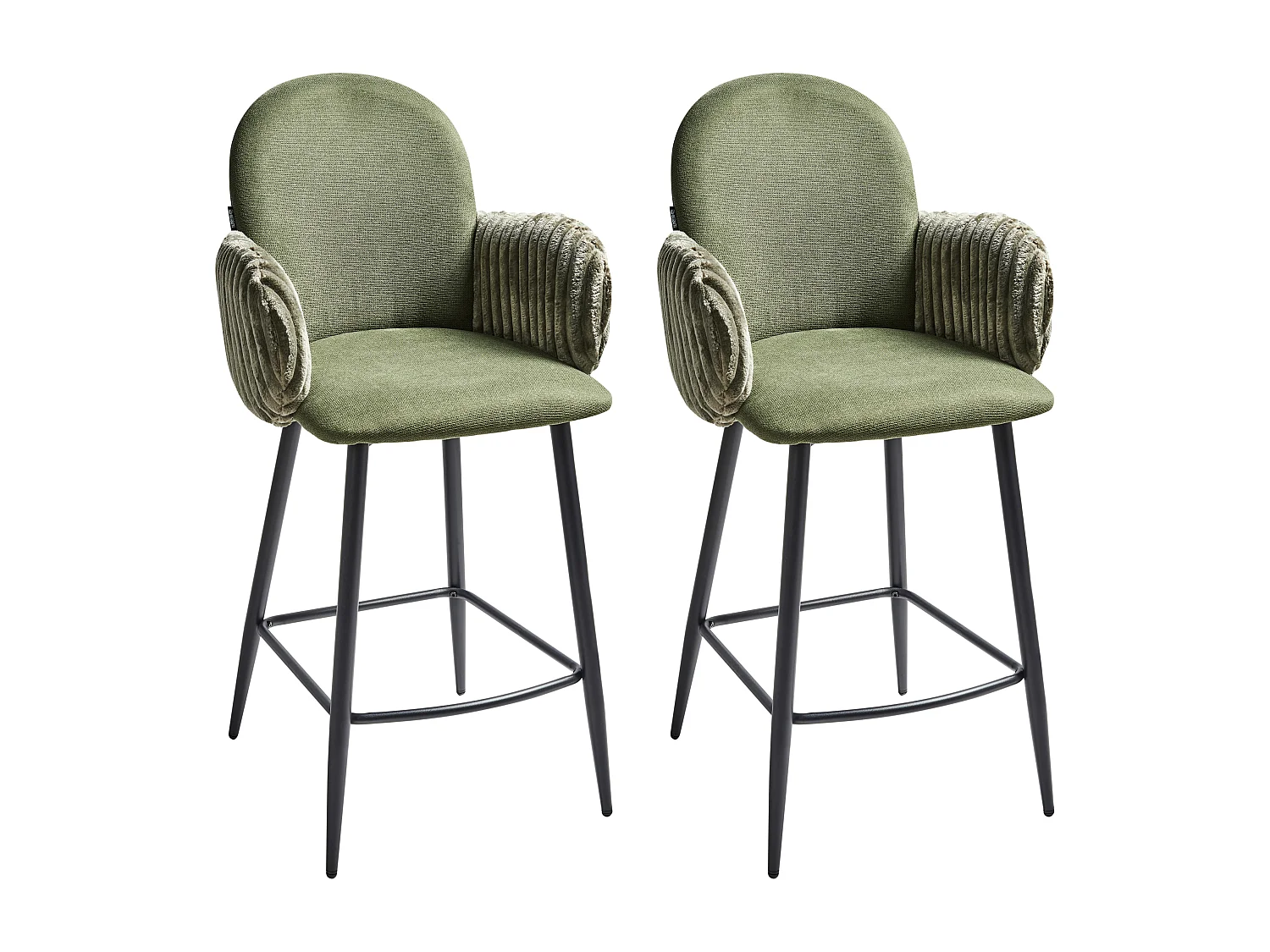 Barstuhl 2er Set Stoff grün gepolstert mit Armlehnen aus Samt Barhocker Amity
