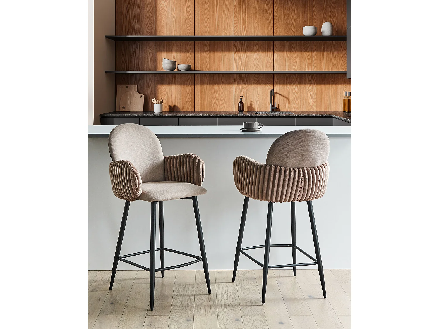 Lot de 2 chaises de bar AMITY Tissu Taupe