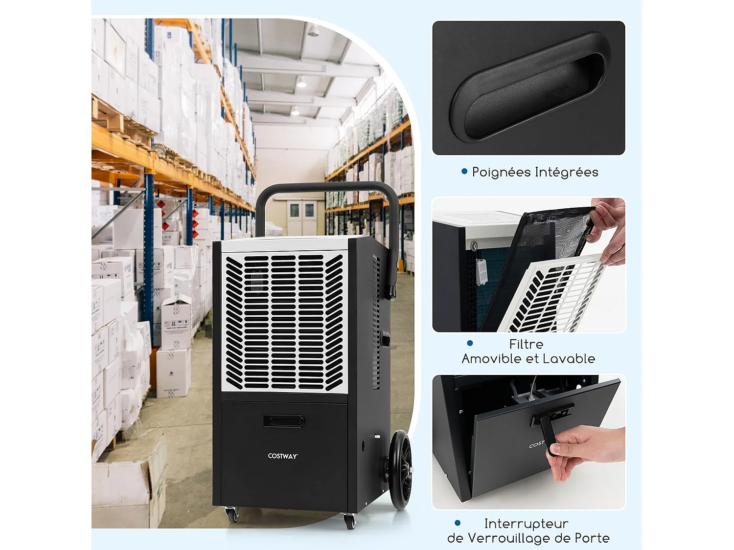 Déshumidificateur Professionnel 66L/Jour, Déshumidificateur Industriel avec Pompe et Tuyau de Vidange, jusqu'à 418 m², Minuterie 24 H (Blanc)