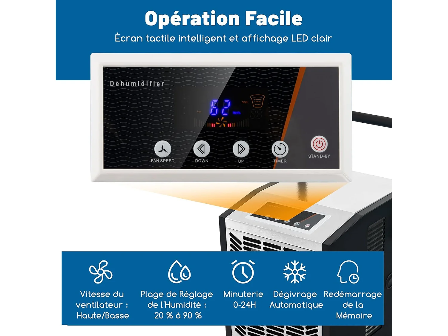 Déshumidificateur Professionnel 66L/Jour, Déshumidificateur Industriel avec Pompe et Tuyau de Vidange, jusqu'à 418 m², Minuterie 24 H (Blanc)