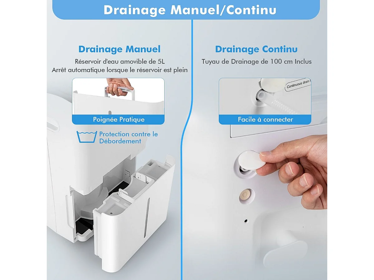 Déshumidificateur d'Air 4 en 1 50 L/Jour pour Espace 60 ㎡Contrôle WiFi Sèche-Linge Ecran LED Tactile Mode Sommeil Minuterie