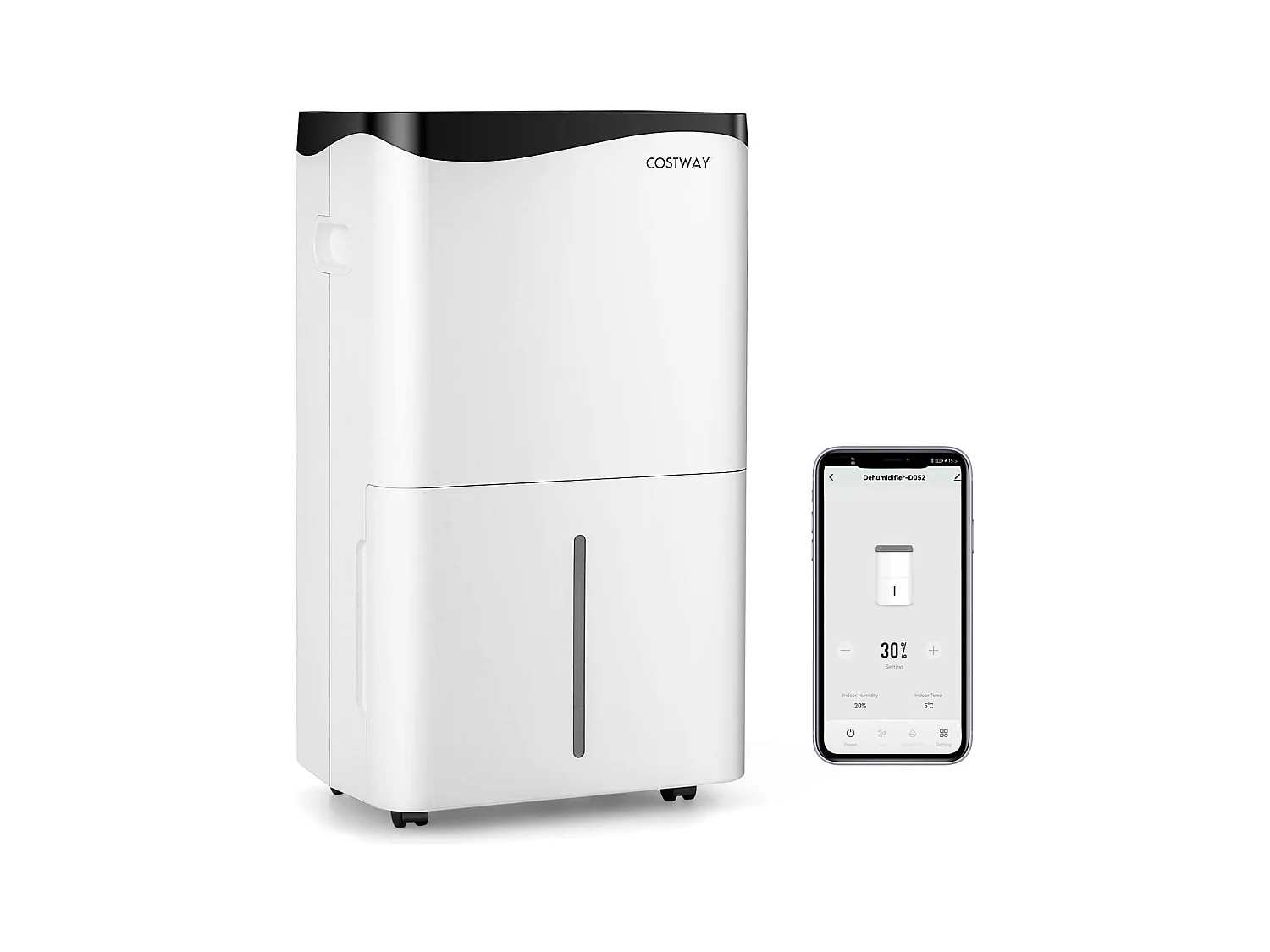 4 in 1 luchtontvochtiger 50L/dag voor 60㎡ ruimte WiFi-bediening wasdroger LED-touchscreen Slaapmodus Timer