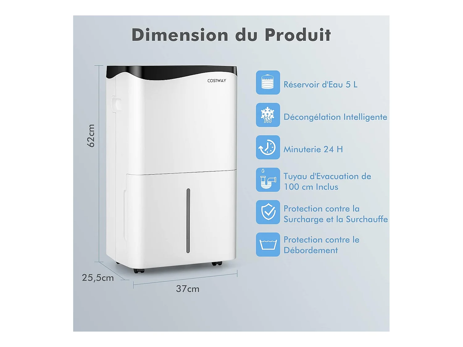 Déshumidificateur d'Air 4 en 1 50 L/Jour pour Espace 60 ㎡Contrôle WiFi Sèche-Linge Ecran LED Tactile Mode Sommeil Minuterie