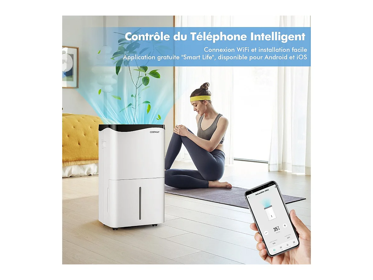 Déshumidificateur d'Air 4 en 1 50 L/Jour pour Espace 60 ㎡Contrôle WiFi Sèche-Linge Ecran LED Tactile Mode Sommeil Minuterie