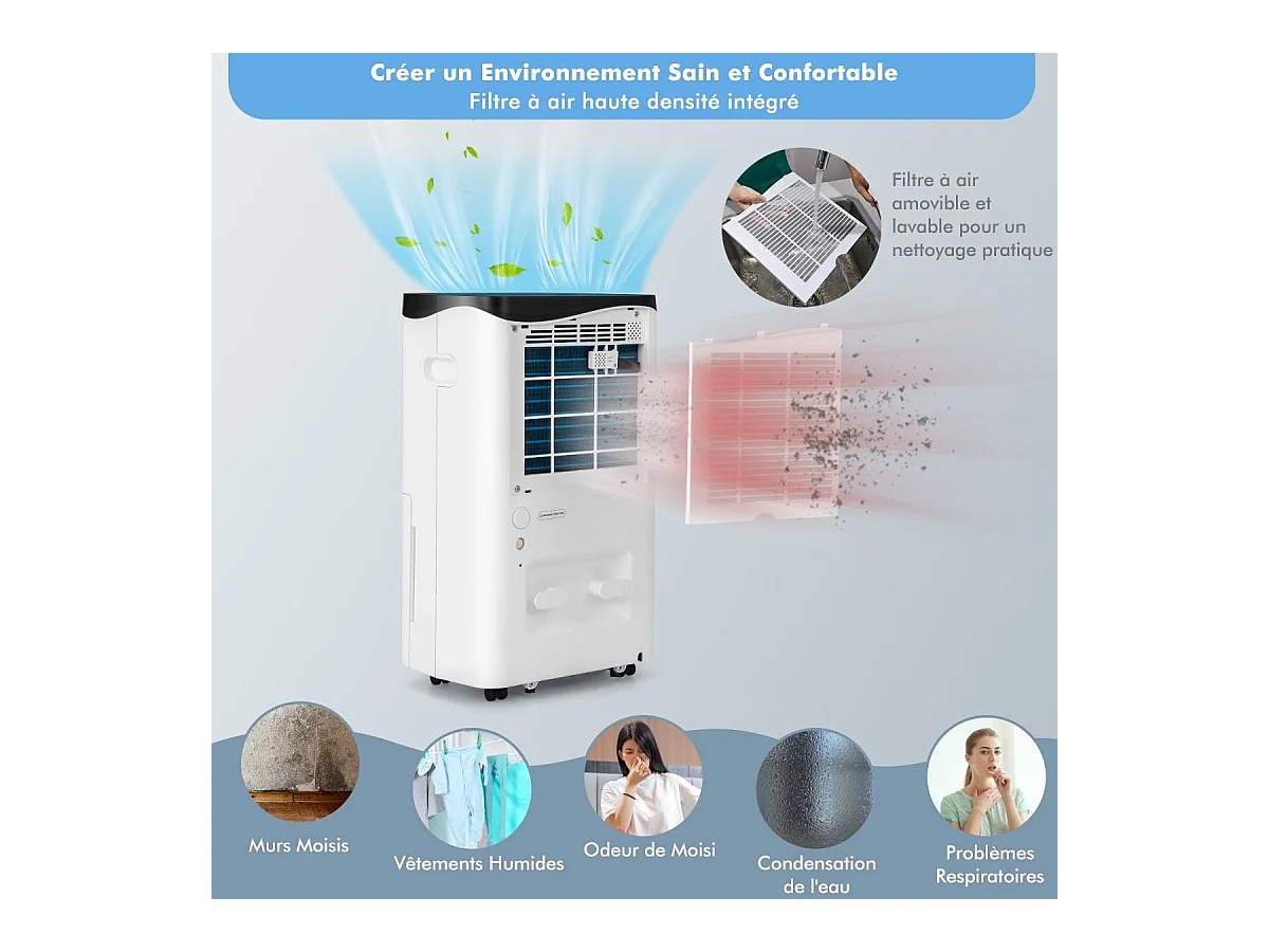 Déshumidificateur d'Air 4 en 1 50 L/Jour pour Espace 60 ㎡Contrôle WiFi Sèche-Linge Ecran LED Tactile Mode Sommeil Minuterie