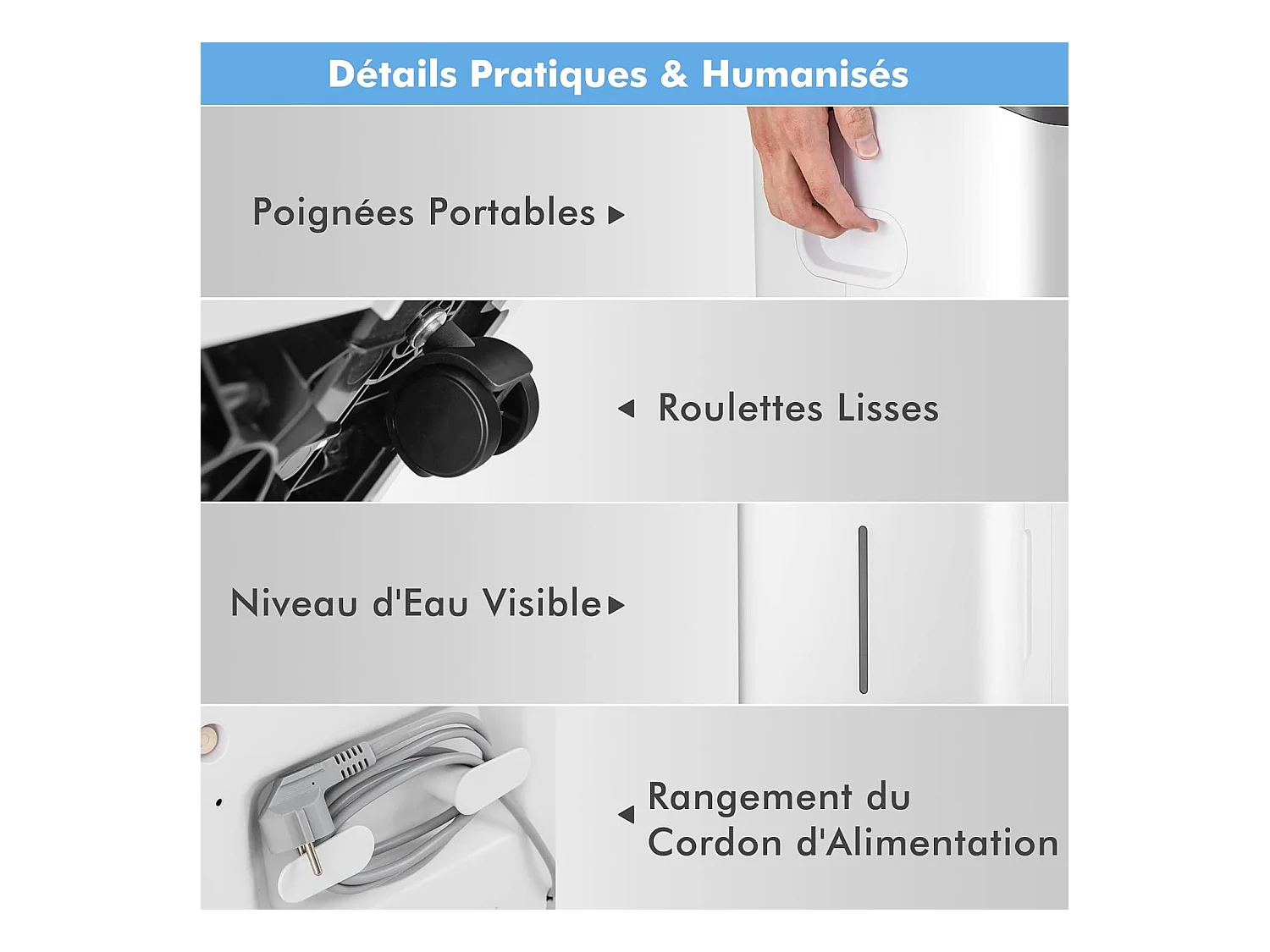 Déshumidificateur d'Air 4 en 1 50 L/Jour pour Espace 60 ㎡Contrôle WiFi Sèche-Linge Ecran LED Tactile Mode Sommeil Minuterie