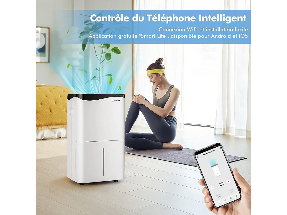 Déshumidificateur d'Air 4 en 1 50 L/Jour pour Espace 60 ㎡Contrôle WiFi Sèche-Linge Ecran LED Tactile Mode Sommeil Minuterie