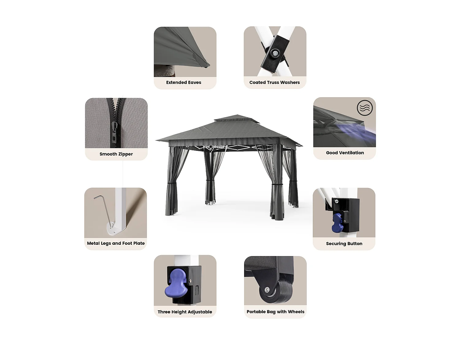 Bealife Tonnelle de Jardin Pliable, 3,35 m x 3,35 m, Grand Espace, Couleur Gris Foncé