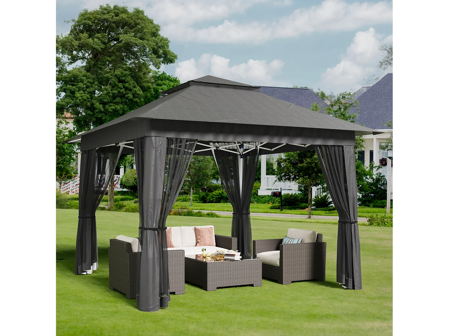 Bealife Tonnelle de Jardin Pliable, 3,35 m x 3,35 m, Grand Espace, Couleur Gris Foncé