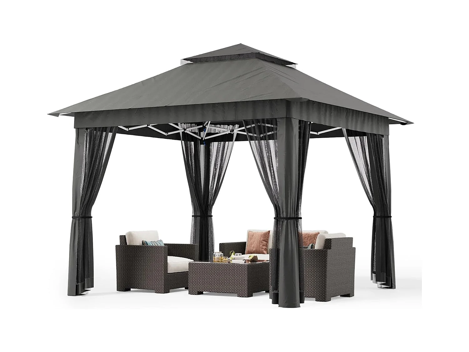 Bealife Tonnelle de Jardin Pliable, 3,35 m x 3,35 m, Grand Espace, Couleur Gris Foncé