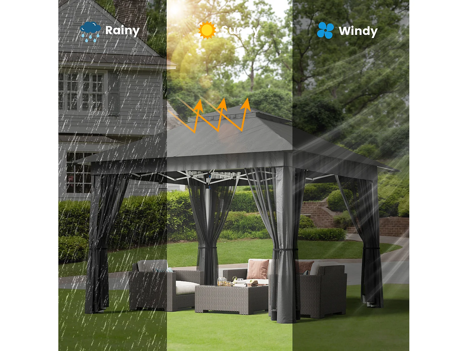 Bealife Tonnelle de Jardin Pliable, 3,35 m x 3,35 m, Grand Espace, Couleur Gris Foncé