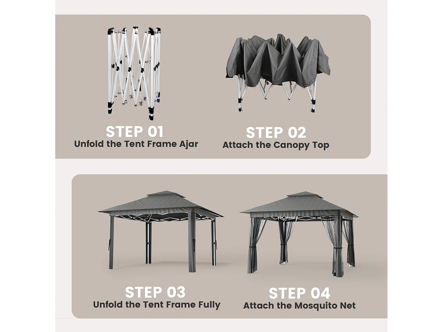 Bealife Tonnelle de Jardin Pliable, 3,35 m x 3,35 m, Grand Espace, Couleur Gris Foncé