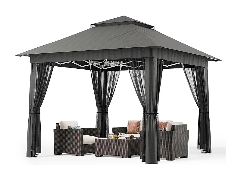 Bealife Tonnelle de Jardin Pliable, 3,35 m x 3,35 m, Grand Espace, Couleur Gris Foncé