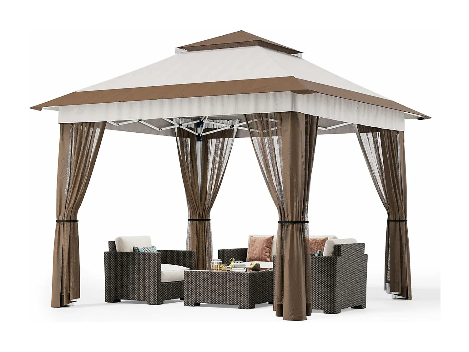 Bealife Tonnelle de Jardin Pliable, 3,35 m x 3,35 m, Grand Espace, Couleur Beige