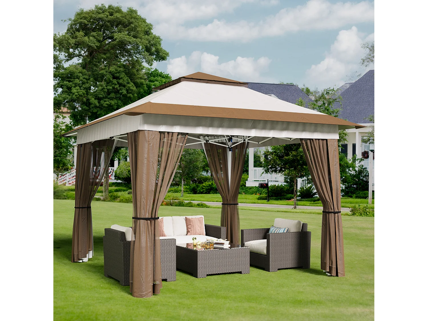 Bealife Tonnelle de Jardin Pliable, 3,35 m x 3,35 m, Grand Espace, Couleur Beige