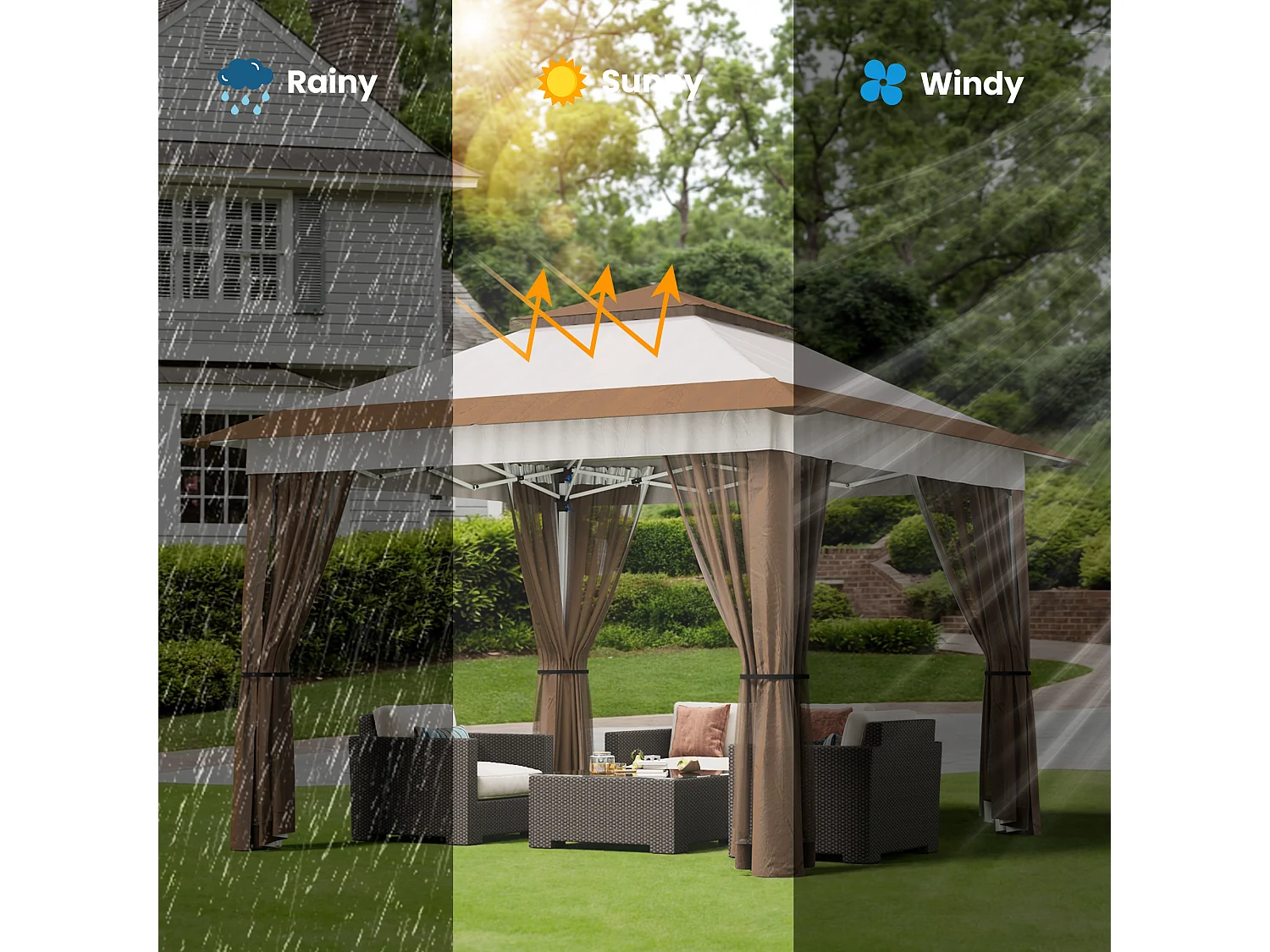 Bealife Tonnelle de Jardin Pliable, 3,35 m x 3,35 m, Grand Espace, Couleur Beige