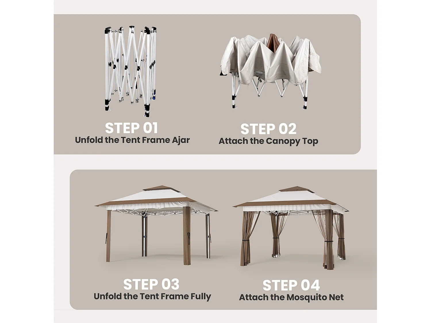 Bealife Tonnelle de Jardin Pliable, 3,35 m x 3,35 m, Grand Espace, Couleur Beige