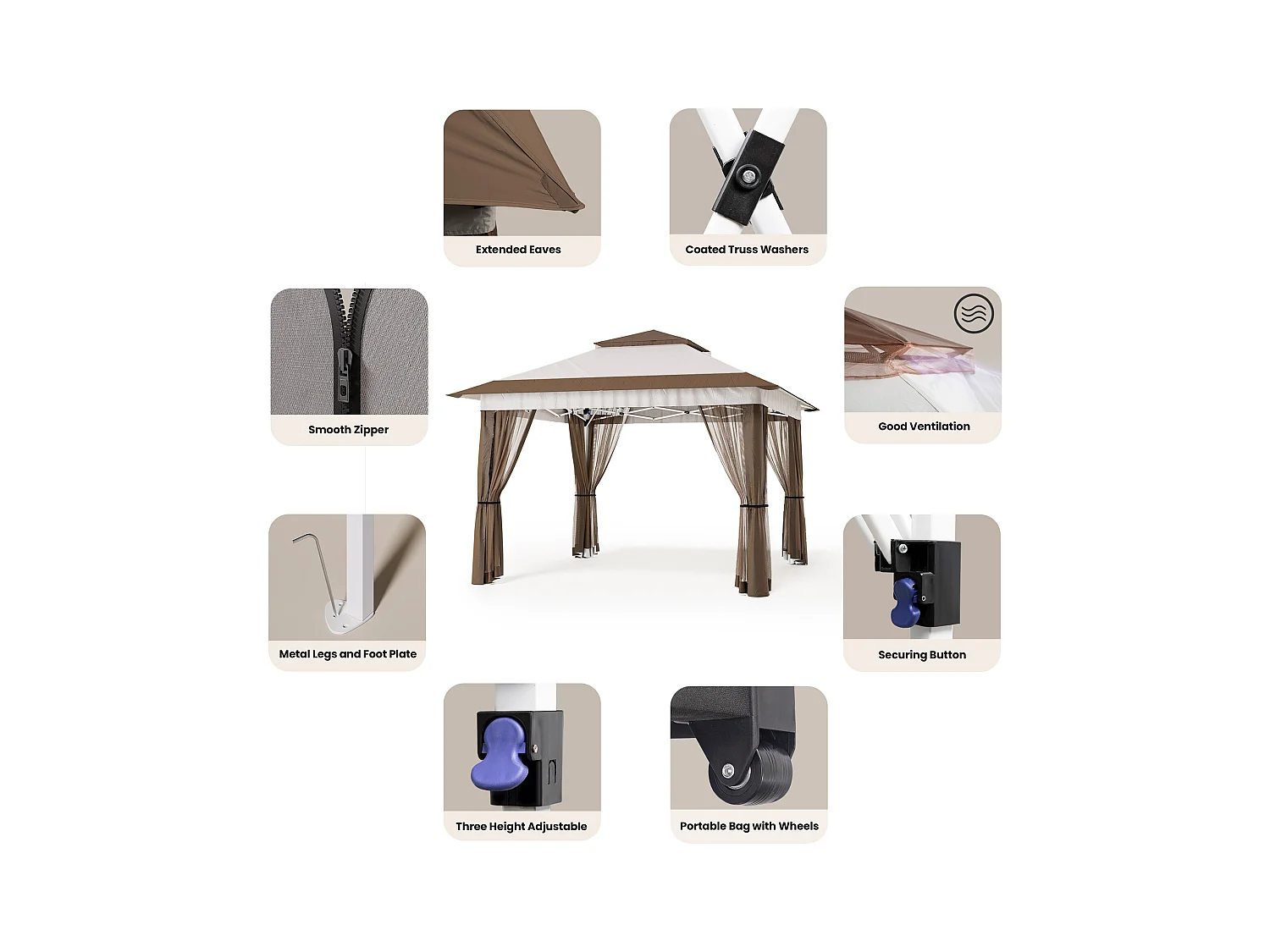 Bealife Tonnelle de Jardin Pliable, 3,35 m x 3,35 m, Grand Espace, Couleur Beige