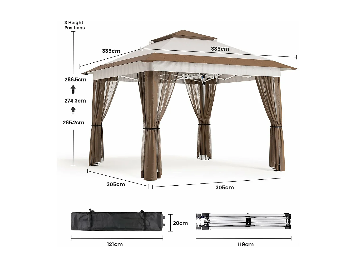 Bealife Tonnelle de Jardin Pliable, 3,35 m x 3,35 m, Grand Espace, Couleur Beige