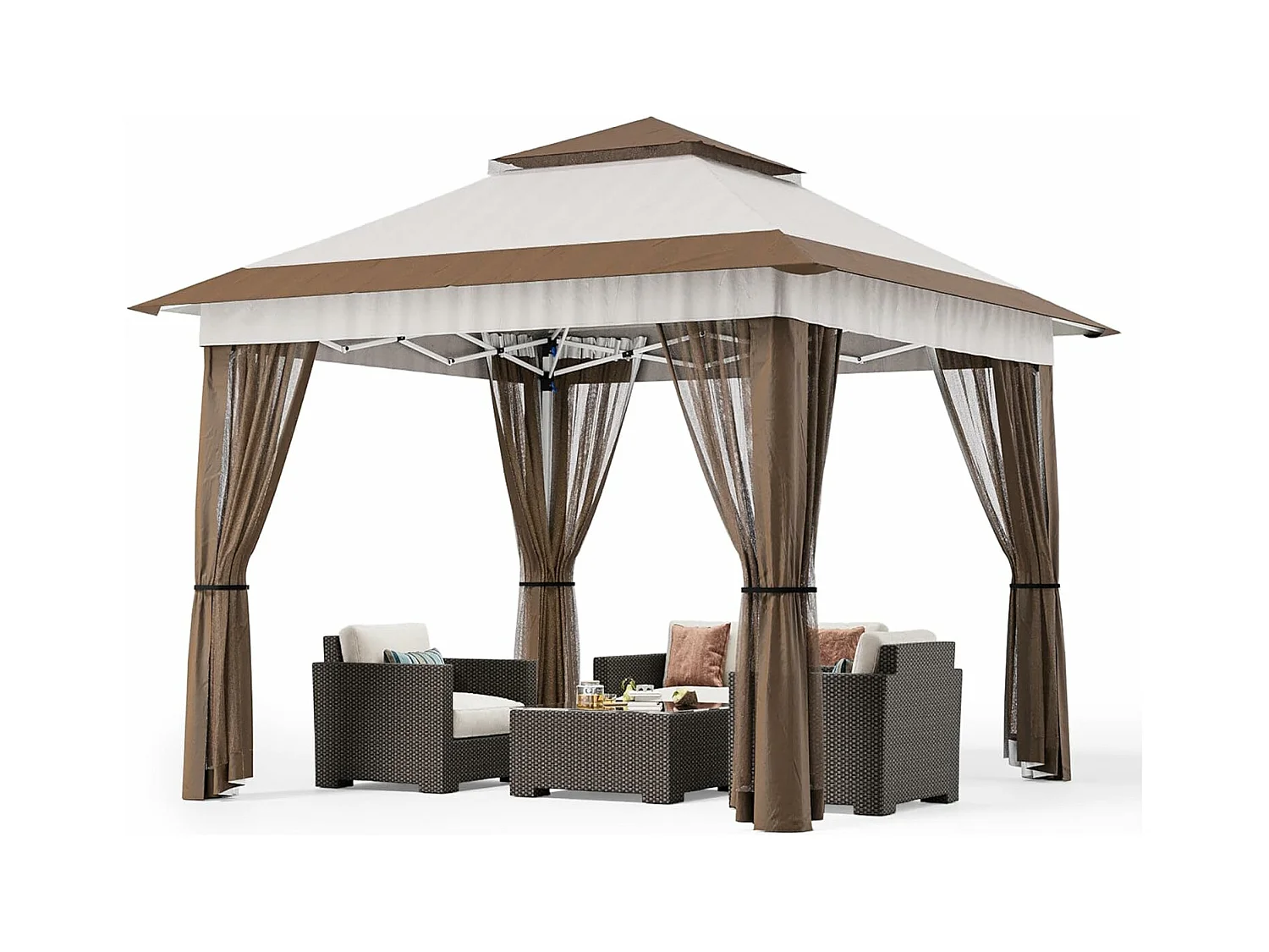 Bealife Tonnelle de Jardin Pliable, 3,35 m x 3,35 m, Grand Espace, Couleur Beige