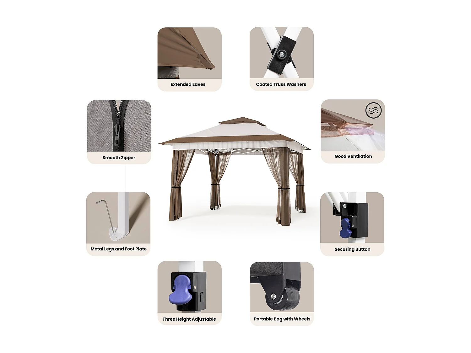 Bealife Tonnelle de Jardin Pliable, 3,35 m x 3,35 m, Grand Espace, Couleur Beige