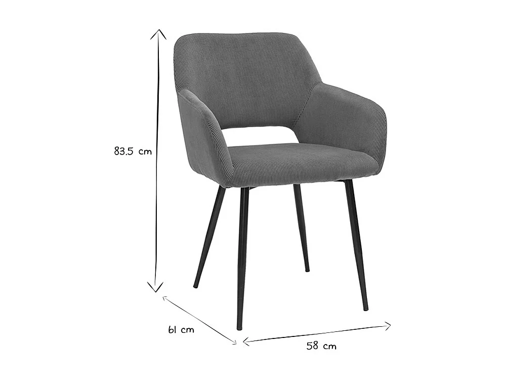 Chaises en tissu velours côtelé terre brûlée et métal noir (lot de 2) LAURETTE