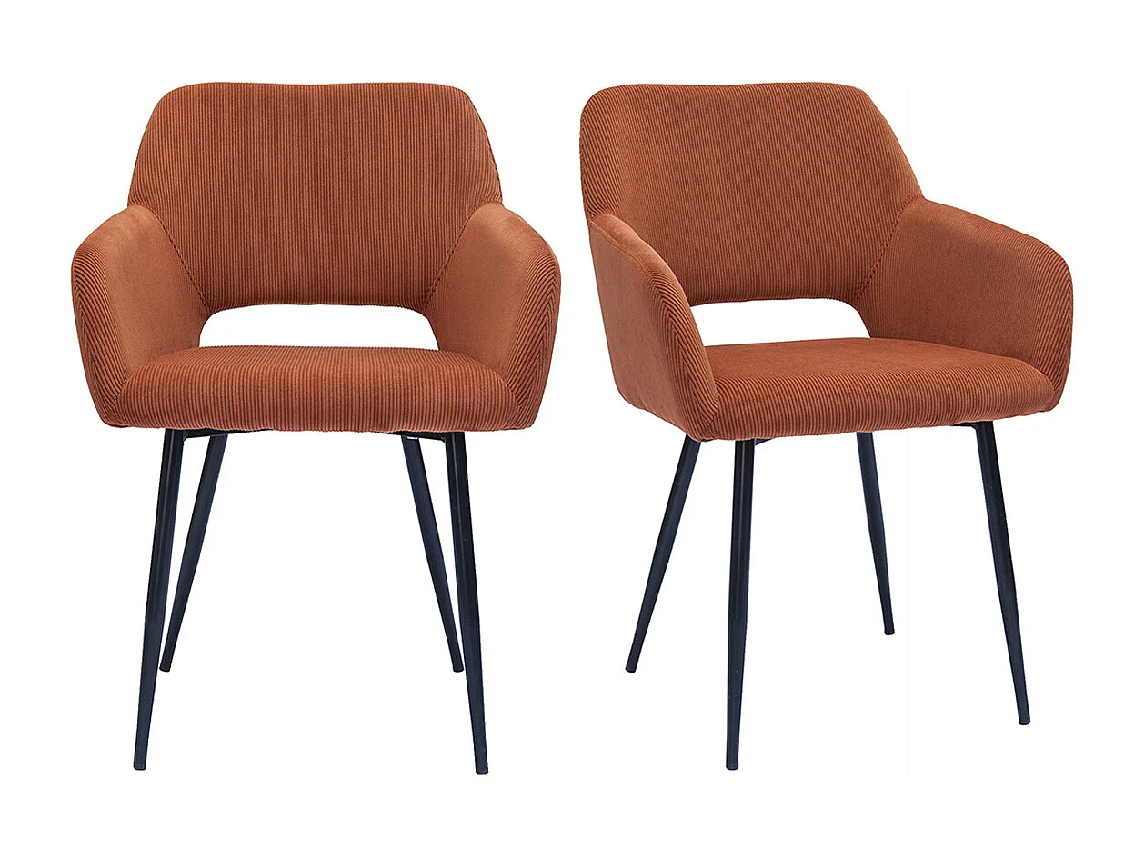 Stühle aus Cordstoff in Terracotta und schwarzem Metall (2er-Set) LAURETTE