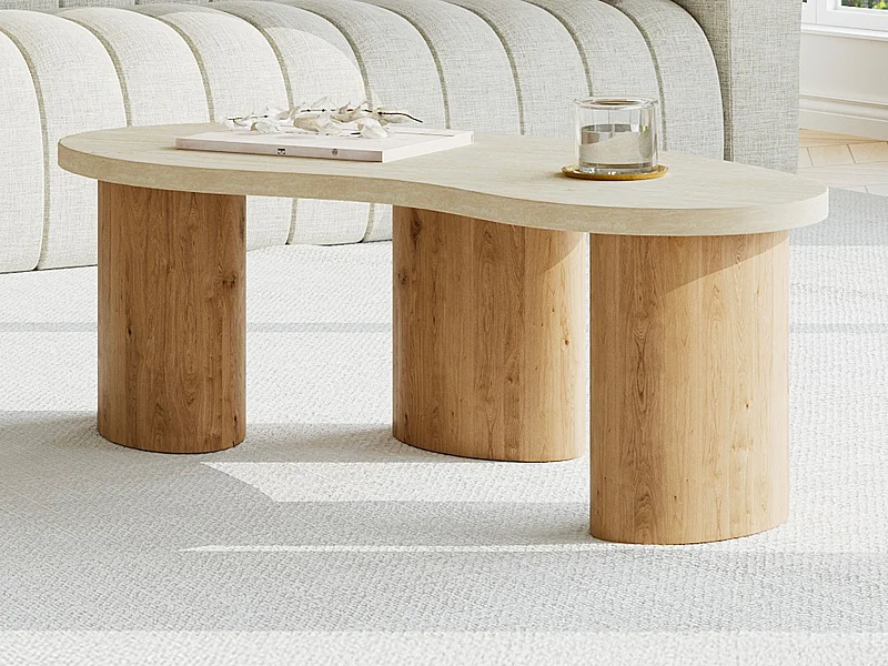 MDF-salontafel met  travertijn-effect in Beige en licht naturelkleur - ALOZYA