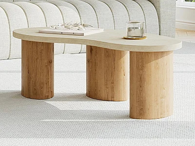 MDF-salontafel met  travertijn-effect in Beige en licht naturelkleur - ALOZYA