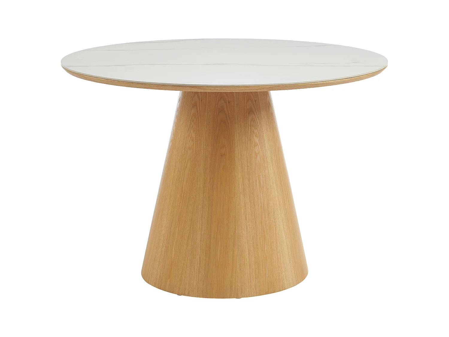 Tavolo da pranzo tondo 4 persone in ceramica e impiallacciatura Frassino - Effetto marmo bianco e naturale chiaro - ANTALIZA