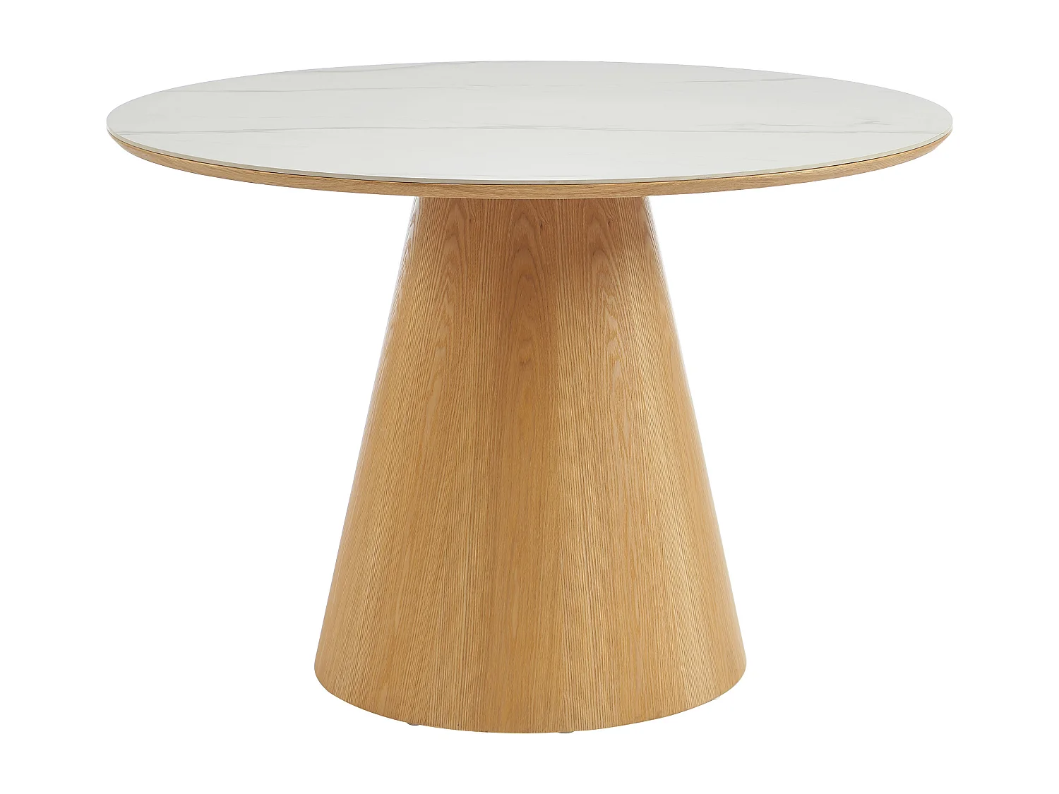 Tavolo da pranzo tondo 4 persone in ceramica e impiallacciatura Frassino - Effetto marmo bianco e naturale chiaro - ANTALIZA