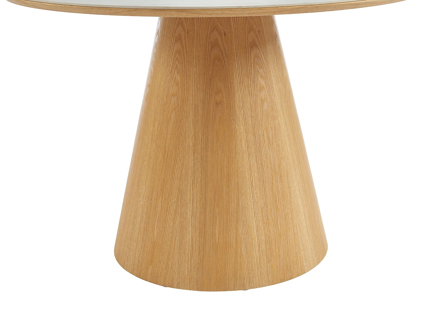 Tavolo da pranzo tondo 4 persone in ceramica e impiallacciatura Frassino - Effetto marmo bianco e naturale chiaro - ANTALIZA